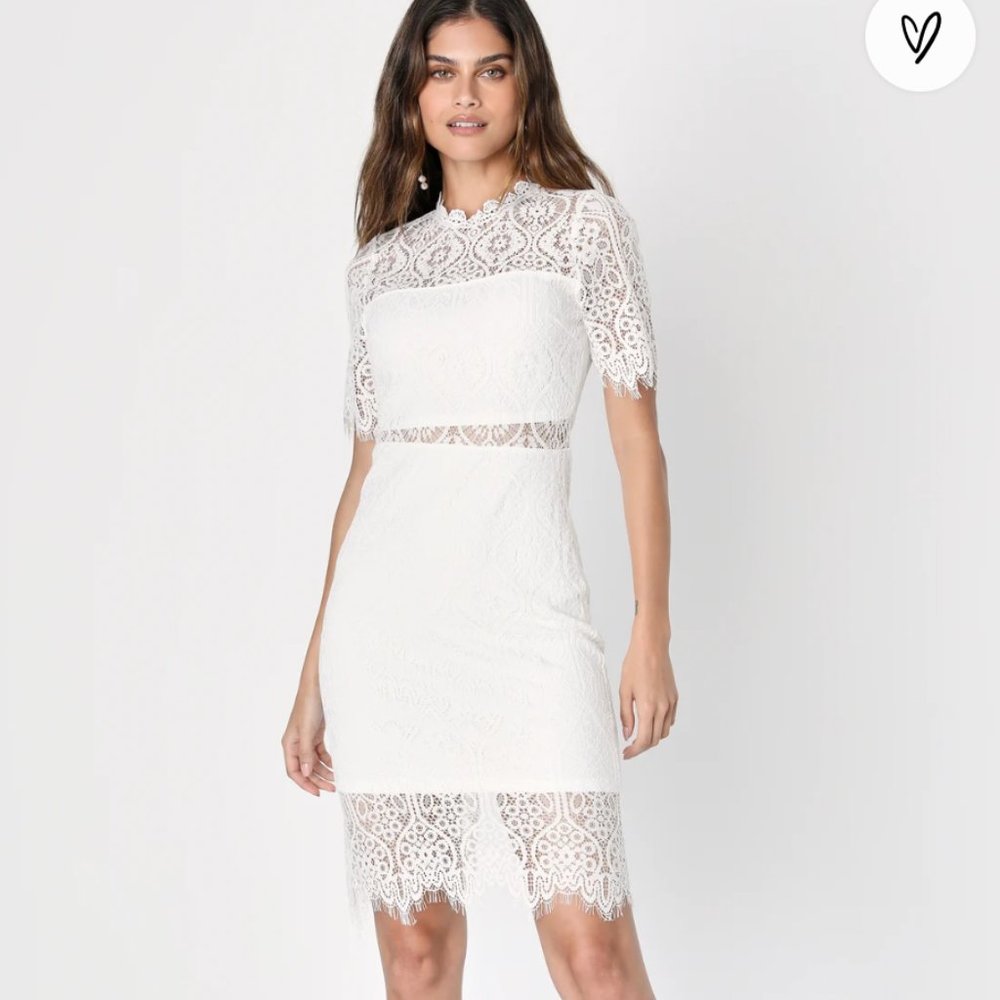 REMARKABLE WHITE LACE DRESS LULUS
